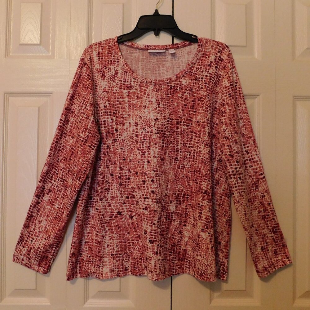 SUSAN GRAVER Long Sleeve Pullover Top Round Neck Jersey Knit Womens Large